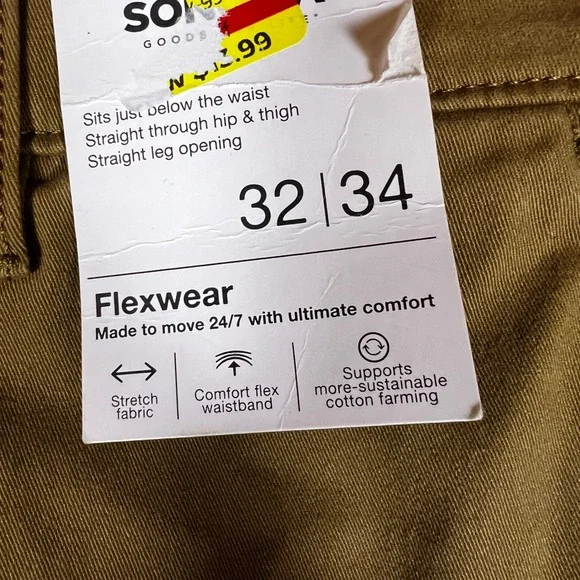 Sonoma Chino Pants Mens 32x34 Flexwear Straight Leg Office Formal Brown New - Picture 7 of 9
